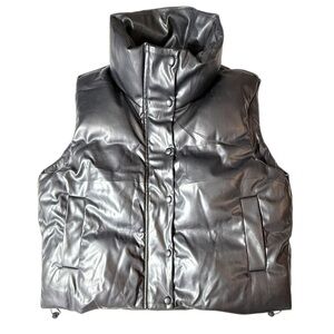 Fashion black full zip puffer vest with a high neckline Women’s size large | ae